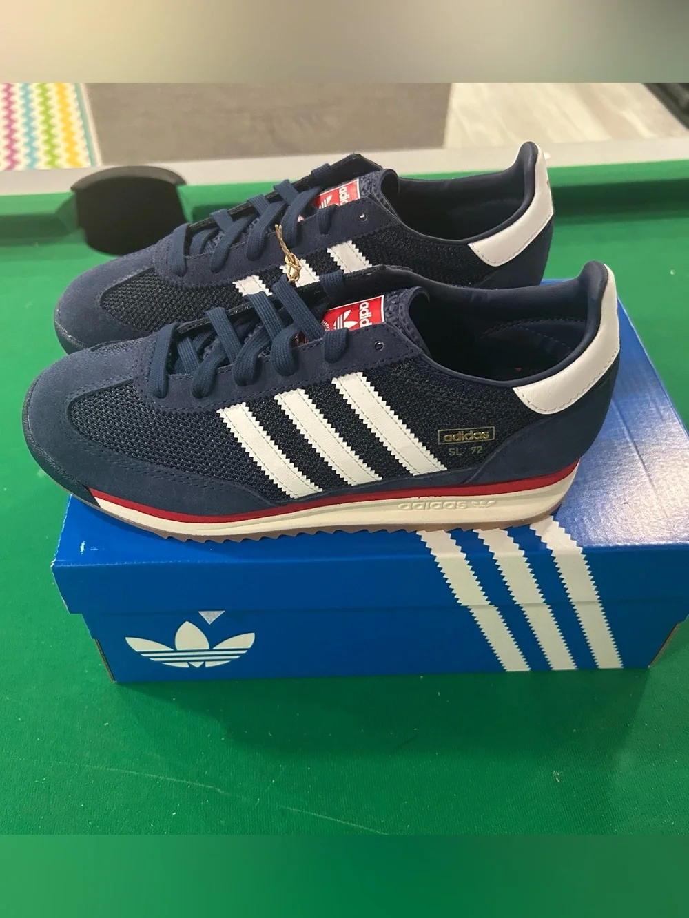 adidas Navy Blue Sneakers with White Stripes and Red Accent